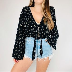 SOLD-Free People Daisies Tie-Front Body Suit
